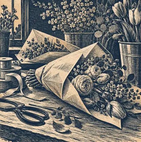 Illustration of floral businesses equipment and workspace
