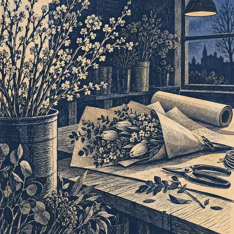 Illustration of floral businesses equipment and workspace